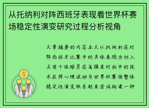 从托纳利对阵西班牙表现看世界杯赛场稳定性演变研究过程分析视角
