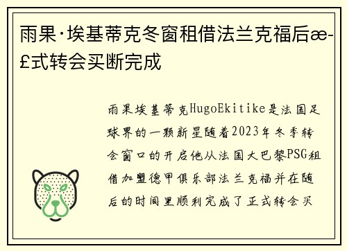 雨果·埃基蒂克冬窗租借法兰克福后正式转会买断完成